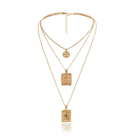 European and american cross-border jewelry retro multi-layer alloy rose necklace for women fashion creative alloy cross necklace