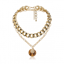 European and american cross-border jewelry, punk black painted oily thick chain necklace female personality retro coin pendant necklace