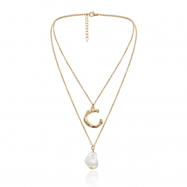 European and american cross-border jewelry, personality temperament semicircle double layer necklace, simple letter special-shaped pearl pendant necklace female