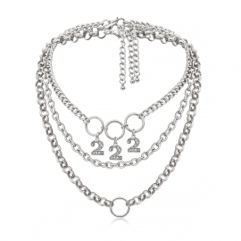 European and american cross-border jewelry, personalized geometric ring set necklace, punk micro-inlaid number 2 pendant necklace female