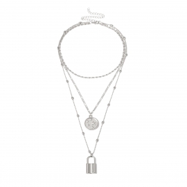 European and american cross-border jewelry simple geometric lock-shaped necklace female retro bead chain star embossed pendant necklace