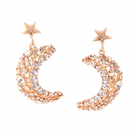 Diamond-studded star and moon earrings earrings women european and american fashion trendy wild earrings