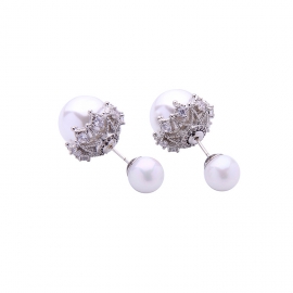 Japanese and korean fashion all-match jewelry bridal earrings elegant shiny zircon pearl flower ladies earrings 925 silver