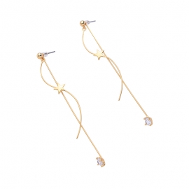 925 silver needle simple long star zircon diamond earrings female japanese and korean detachable face thin earrings