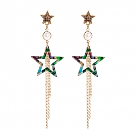 Long exaggerated 925 silver needle pearl star diamond tassel earrings earrings women european style earrings