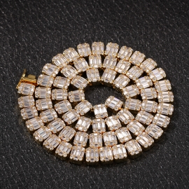 European and american cross-border jewelry high quality inlaid square zircon hip hop necklace hiphop diamond domineering mens large gold chain