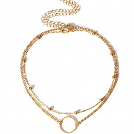 Simple classic ladies hollow ring pendant round bead chain necklace set 2