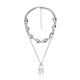 European and american cross-border hot style lock pendant shell chain ladies double necklace