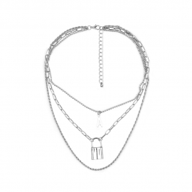 European and american cross-border jewelry, all-match punk style letter a lock-shaped pendant for women, multilayer necklace