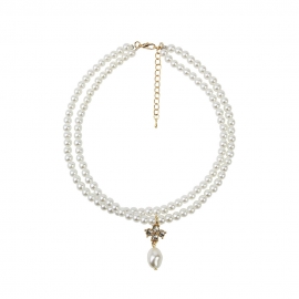 Fashion all-match cross-border jewelry ladies imitation pearl rhinestone pendant string imitation pearl double necklace