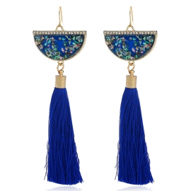 Long fringed wild earrings european and american style alloy diamond-studded resin earrings fashion exaggerated street fashion trendy female earrings