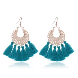 Amazon hot sale cross-border european and american pattern alloy long tassel earrings fan-shaped tassel exaggerated ear hook earrings