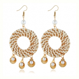 Summer hot new products cross-border fashion ocean wind rattan earrings european and american exaggerated geometric shell pearl earrings