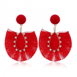 Ethnic style retro fashion exaggerated earrings european and american style big geometric fan-shaped wild tassel earrings factory direct sales