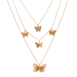 Cross-border hot sale butterfly necklace in europe and america, creative retro simple detachable multilayer clavicle chain