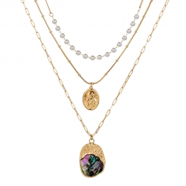 Japanese and korean fashion personality natural abalone shell necklace female simple wild metal pendant multi-layer chain accessories