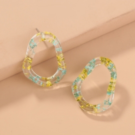 European and american cross-border hot-selling jewelry simple and exaggerated hollow dried flower resin geometric earrings fashionable earrings