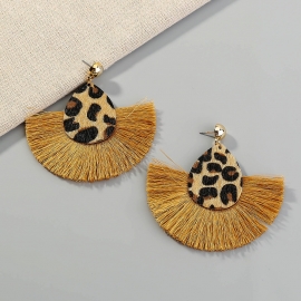 Cross-border hot-selling jewelry bohemian fringed leopard print earrings retro exaggerated fan-shaped temperament ladies earrings