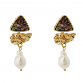 New european and american jewelry can be separated for two wear natural abalone triangle earrings, wild long pearl earrings