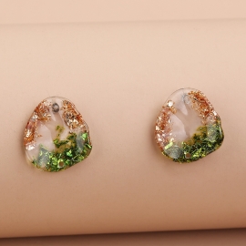 European and american cross-border jewelry, exquisite, small and personalized geometric shape dried flower resin stud earrings, fresh and creative jewelry
