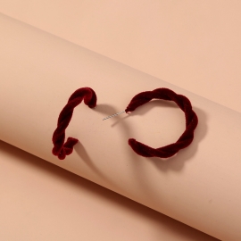 European and american cross-border jewelry autumn and winter temperament gentle wine red twist suede earrings fashionable exaggerated c-shaped earrings