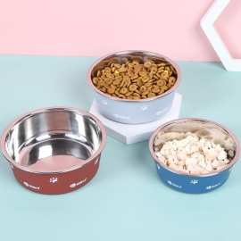 Non-slip stainless steel cover plastic double dog bowl for pet