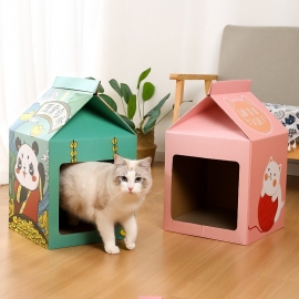 Folding milk carton corrugated board cat house creative cat house