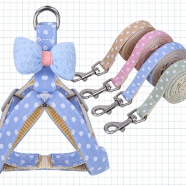 Summer wave dot bow chest and back leash teddy small and medium sized dog walking leash