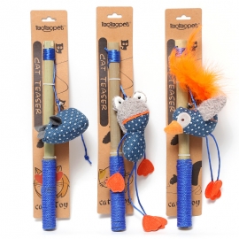 Solid bamboo and wood bell bait cat toy natural bamboo stick elastic rope teaser cat stick