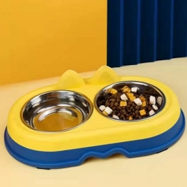 Pet bowl cartoon cat bowl stainless steel removable and washable