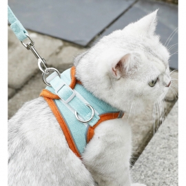 Suede patchwork color reflective chest and back leash to prevent loose cat walking rope at night