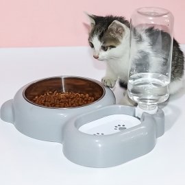 One-in-one double bowl non-wet mouth thickened anti-upsetting pet bowl