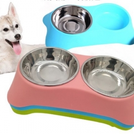 Stainless steel reduced overflow spilled easy rinse water feeding dual-use cat bowl