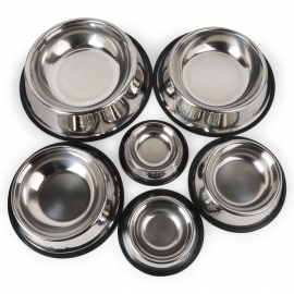 Cross border dog bowl with footprint rubber bottom stainless steel pet bowl