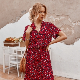 Self-designed wish spring and summer short-sleeved leopard print dress cross-border a-line skirt