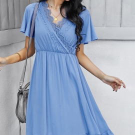 Independent research and development design european and american amazon womens large swing dress 222 summer lace stitching skirt