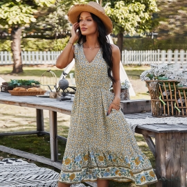 Independent real shot amazon womens dress spring and summer vest v-neck sexy big swing skirt aliexpress