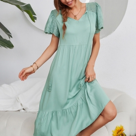 Independent research and development design european and american amazon aliexpress temperament casual dress spring and summer v-neck sexy skirt