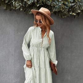 Independent research and development of european and american fashion womens striped dress early spring long-sleeved amazon new skirt