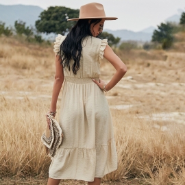 Independent research and development independent station click to transform high womens dress spring and summer solid color hollow stitching skirt