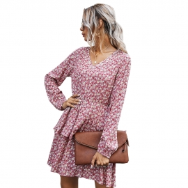 Independent research and development of independent station amazons new autumn cross-border womens clothing shop popular round neck sweet floral dress
