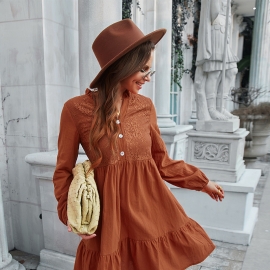 Independent research and development design european station amazon temperament dress spring long-sleeved a-line skirt casual style