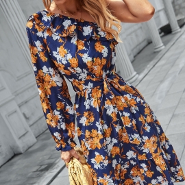 Independently designed european and american independent station fashion womens print dress spring waistcoat waist casual skirt