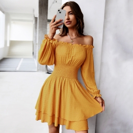 Independent research and development design european and american independent station amazon one-shoulder dress autumn and winter long-sleeved waist skirt