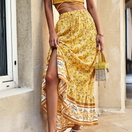 Independent research and development design independent station bohemian leisure holiday skirt summer floral skirt womens clothing