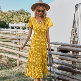 Self-designed amazon independent station polka dot dress summer leisure vacation mori girl all-match large swing skirt