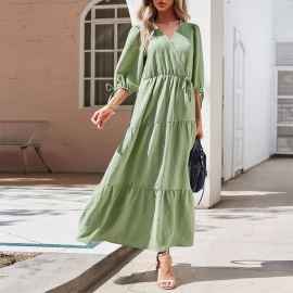 Kaikuo european and american independent station big swing dress light green mid-length skirt net red ins holiday style