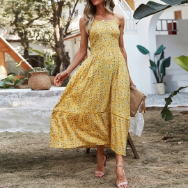 Independent research and development and design of cross-border european and american amazon womens clothing independent station suspenders broken flower large swing dress