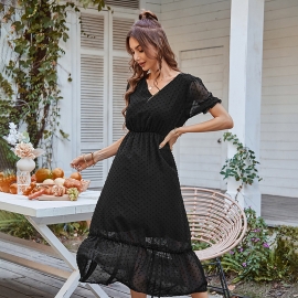 Designer amazon us station fashion elegant dress long skirt summer v-neck short sleeve stand-alone skirt