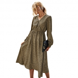 Self-designed european station amazon casual womens autumn and winter new products long-sleeved elegant floral dress women